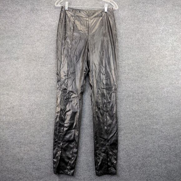 SBetro Womens Faux Leather Pants Black Medium Flat Front Slit Hem Side Zip - Picture 2 of 12